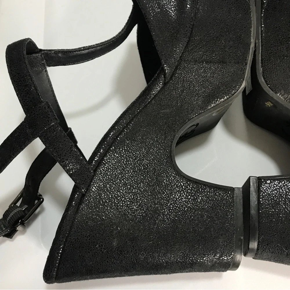 Gianni Bini black sparkle strappy chunky heels size 9M